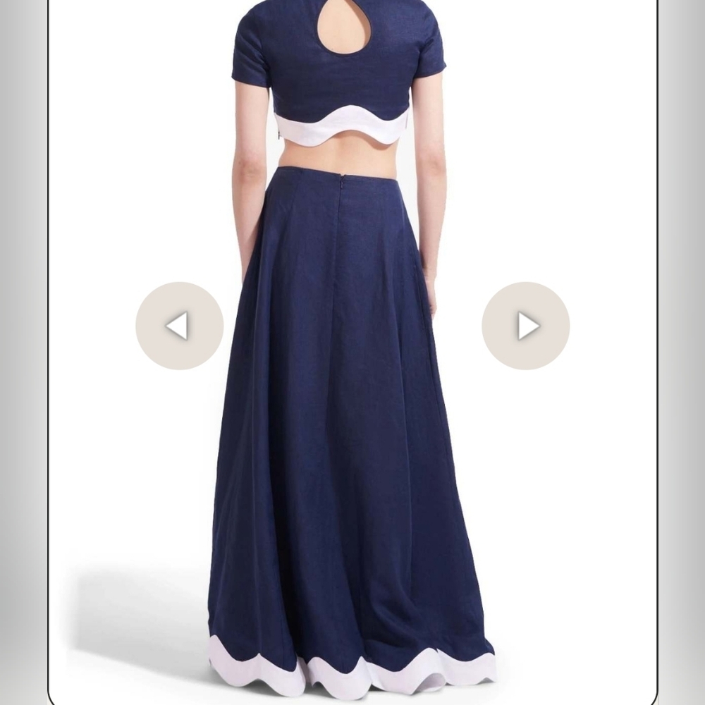 Staud Luciana Navy White Linen Long Maxi Skirt Size 2 - Picture 2 of 11